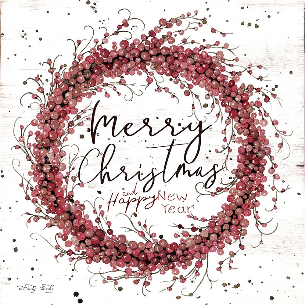 Art Print: Merry Christmas Berry Wreath