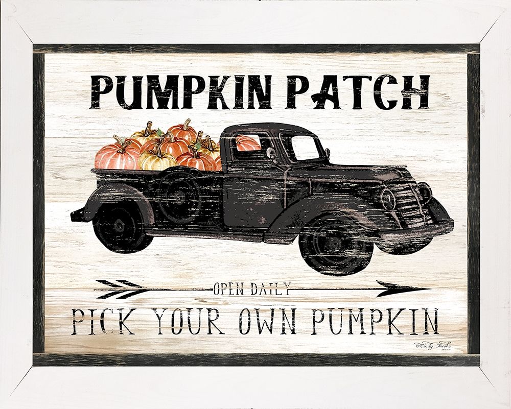 Wall Art Painting id:424524, Name: Pumpkin Patch Black Truck, Artist: Jacobs, Cindy