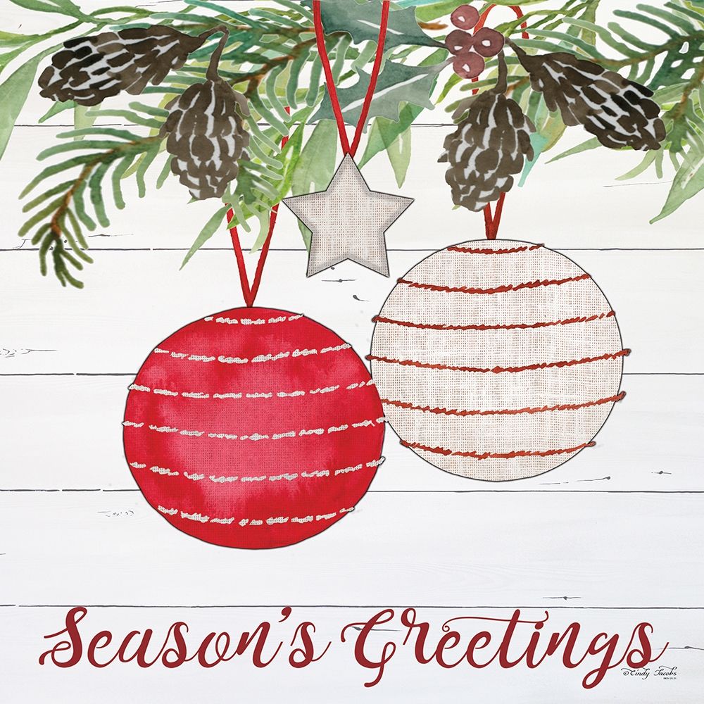 Art Print: Seasons Greetings Ornaments