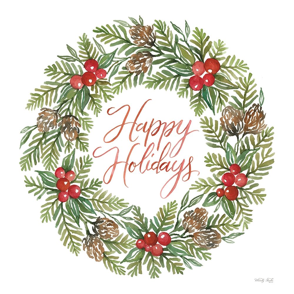 Wall Art Painting id:420274, Name: Happy Holidays Wreath     , Artist: Jacobs, Cindy