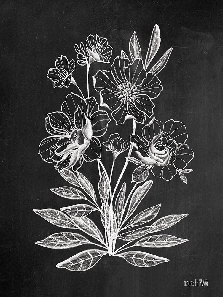 Art Print: Vintage Chalkboard Flowers