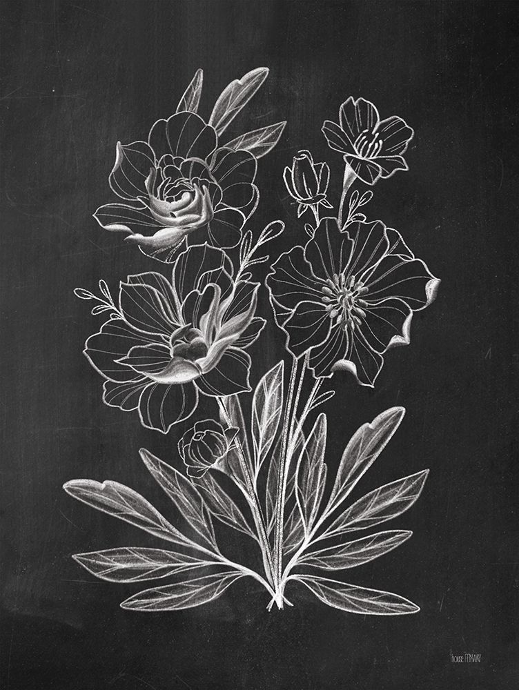 Art Print: Vintage Chalkboard Flowers    