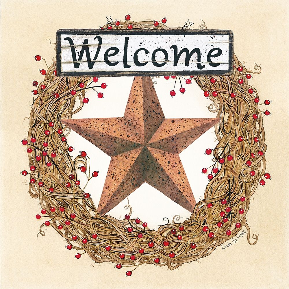 Wall Art Painting id:201328, Name: Barn Star Welcome Wreath, Artist: Spivey, Linda