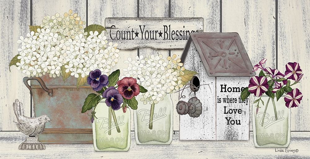 Wall Art Painting id:420521, Name: Farmhouse Flowers, Artist: Spivey, Linda