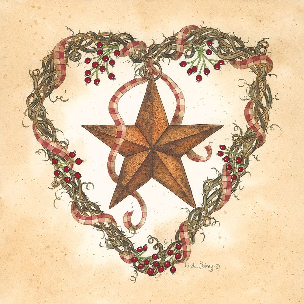 Wall art: Barnstar with Heart Wreath, by Spivey, Linda