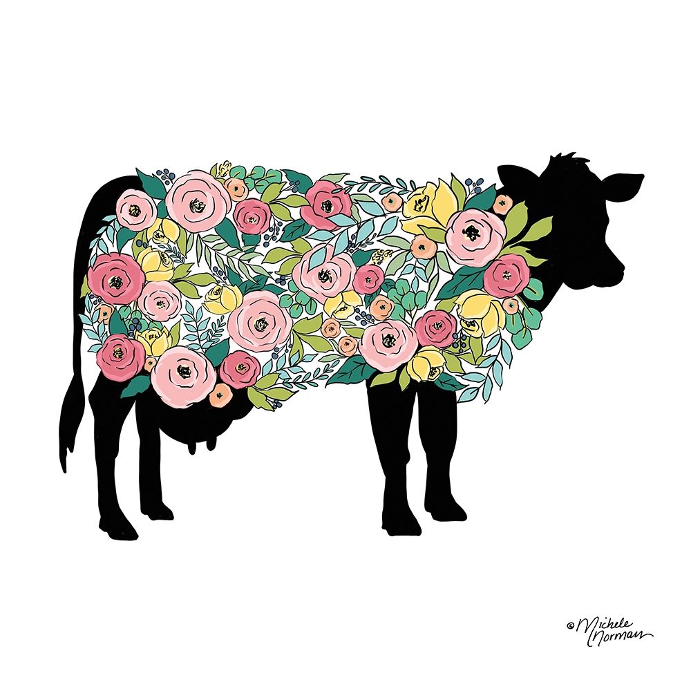 Wall Art Painting id:262338, Name: Floral Cow, Artist: Norman, Michele