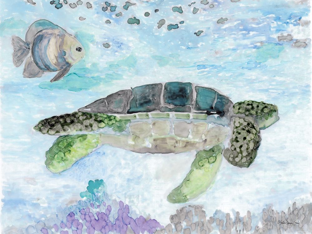 Wall Art Painting id:307930, Name: Swimming Sea Turtle, Artist: Stellar Design Studio