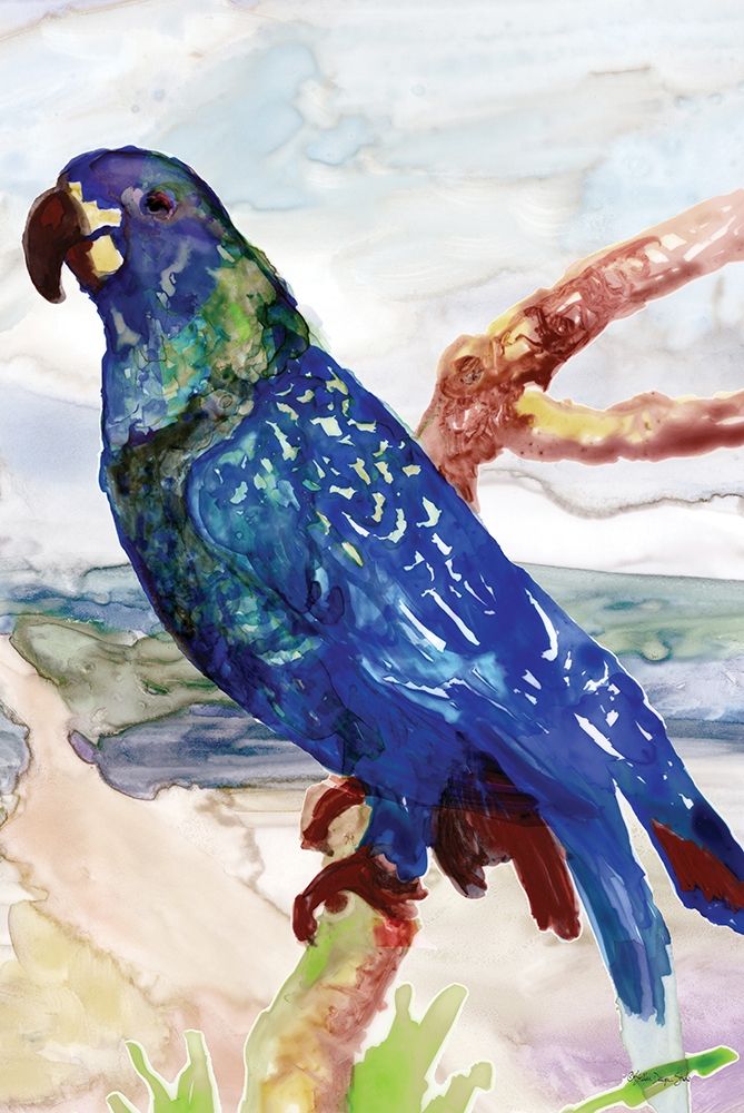 Wall Art Painting id:312251, Name: Blue Parrot on Branch 2, Artist: Stellar Design Studio
