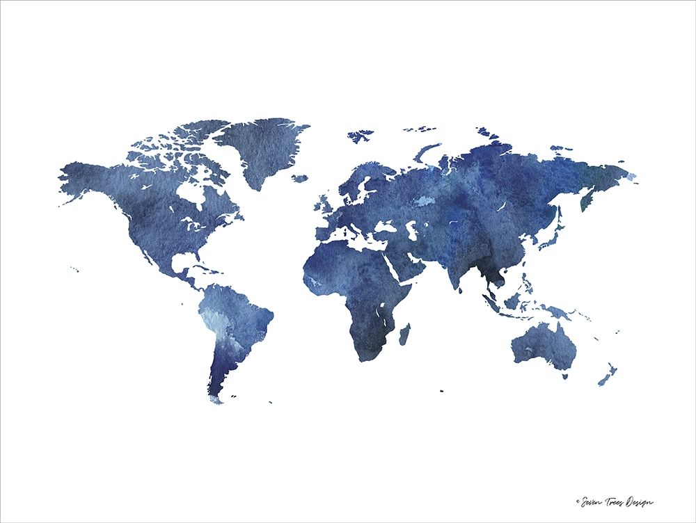 Art Print: Watercolor World in Dark Blues