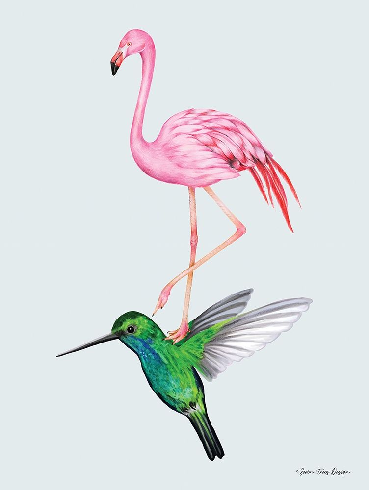 Art Print: The Hummingbird and the Flamingo