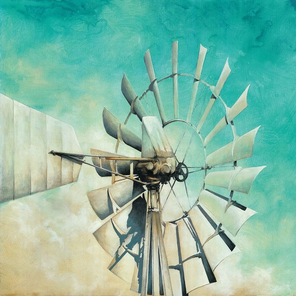 Wall Art Painting id:382381, Name: Teal Windmill, Artist: White Ladder
