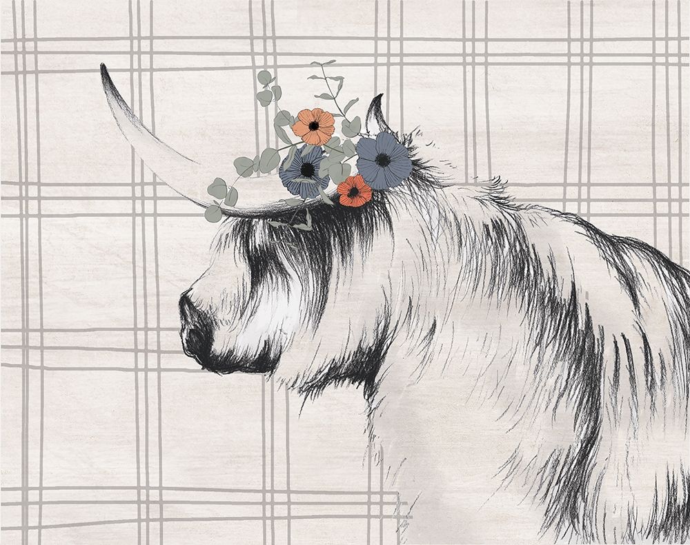 Wall Art Painting id:413859, Name: Highland Cow in Gray, Artist: White Ladder