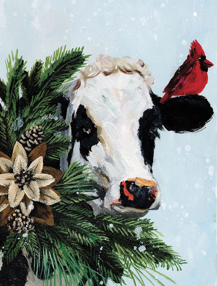 Wall Art Painting id:726626, Name: Christmas Cow and Cardinal, Artist: White Ladder