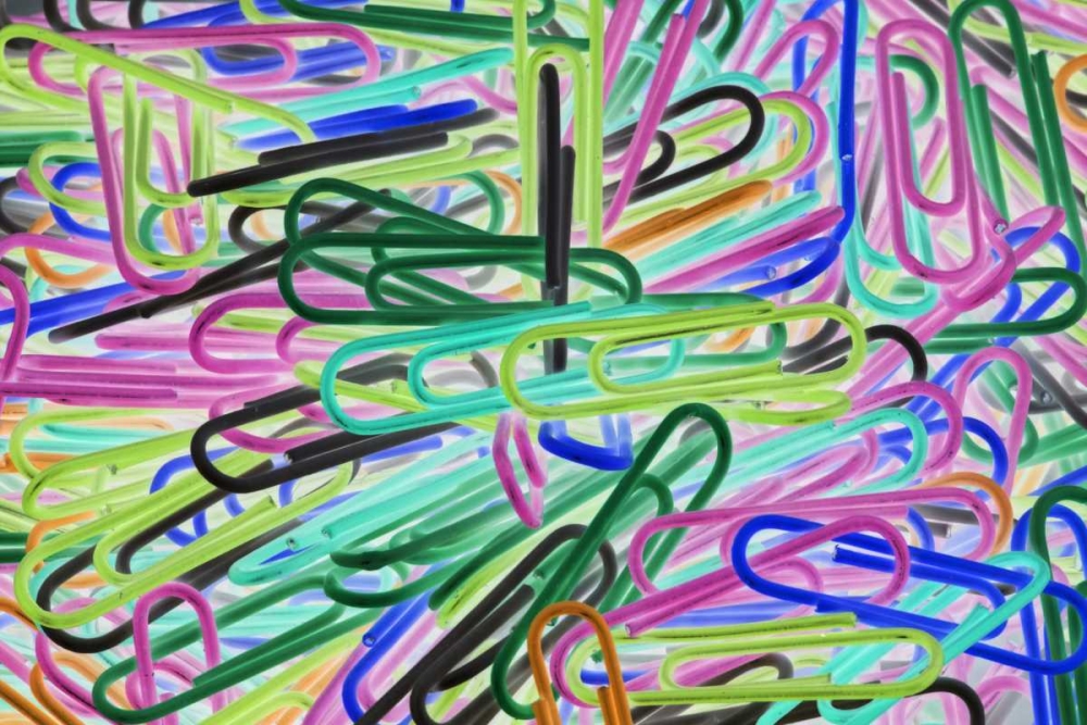 Wall Art Painting id:126774, Name: Abstract of multicolored paper clips, Artist: Flaherty, Dennis