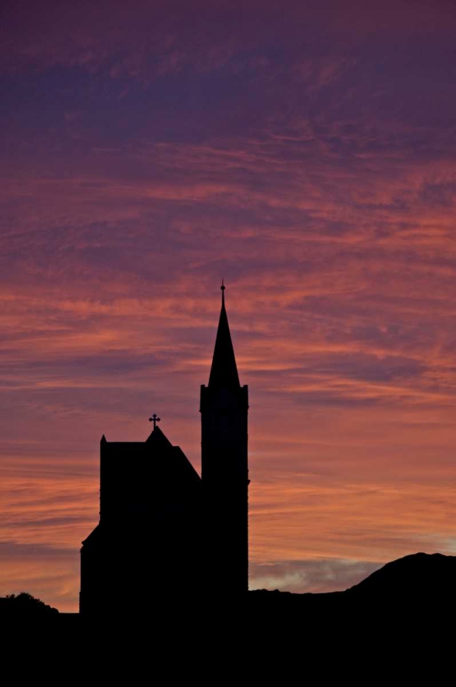 Art Print: Namibia, Luderitz Church silhouetted by sunrise
