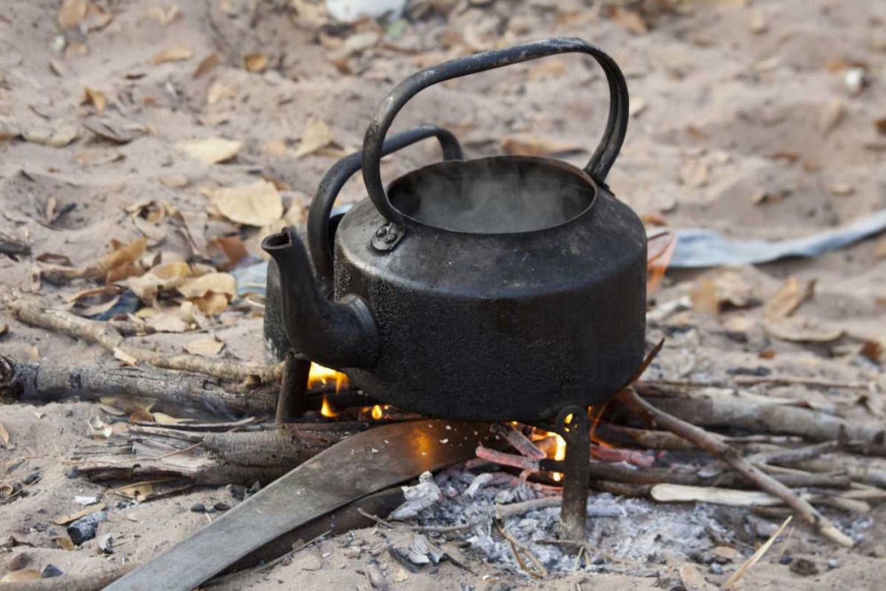 Art Print: Namibia, Nhoma Kettle heats on an open fire