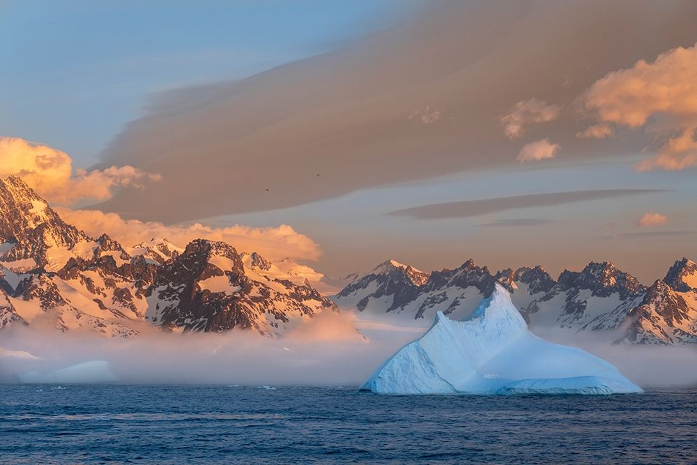 Art Print: Antarctica-South Georgia Island-Coopers Bay Iceberg and mountains at sunrise 