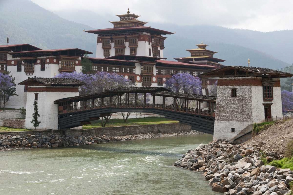 Art Print: Bhutan Foot bridge near Punakha Dzong palace