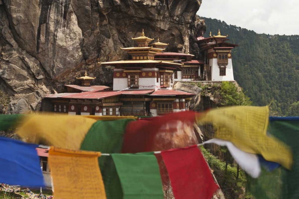 Art Print: Bhutan Prayer flags hang near Taktshang