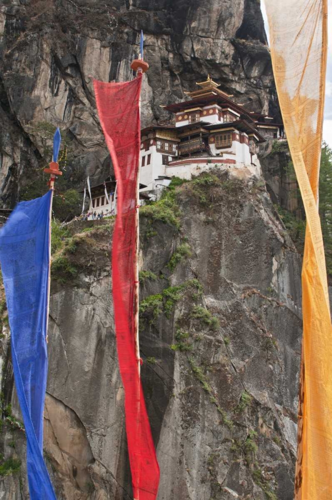 Art Print: Bhutan Prayer flags hang near Taktshang