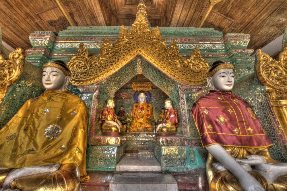 Wall art: Myanmar, Yangon Buddhas in Shwedagon Temple, by Zuckerman, Jim