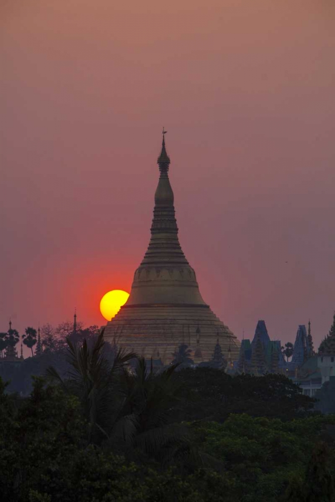 Art Print: Myanmar, Yangon Shwedagon Temple at sunset