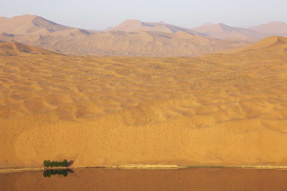 Art Print: China, Badain Jaran Desert vastness next to lake