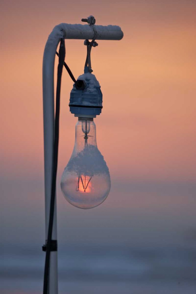 Art Print: Japan, Hokkaido Sunrise through a ight bulb