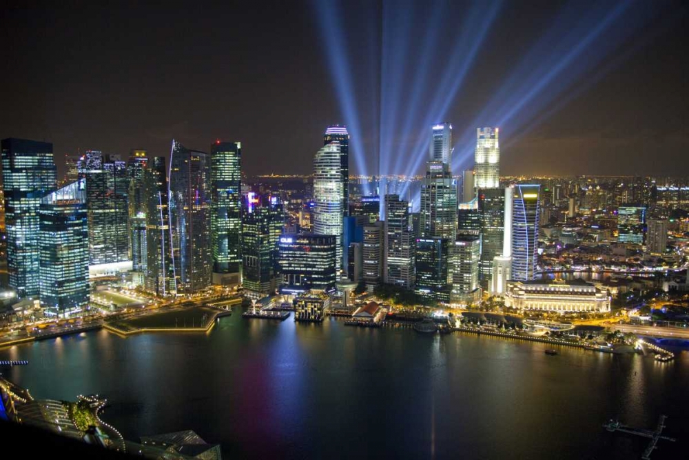 Art Print: Singapore Downtown overview at night