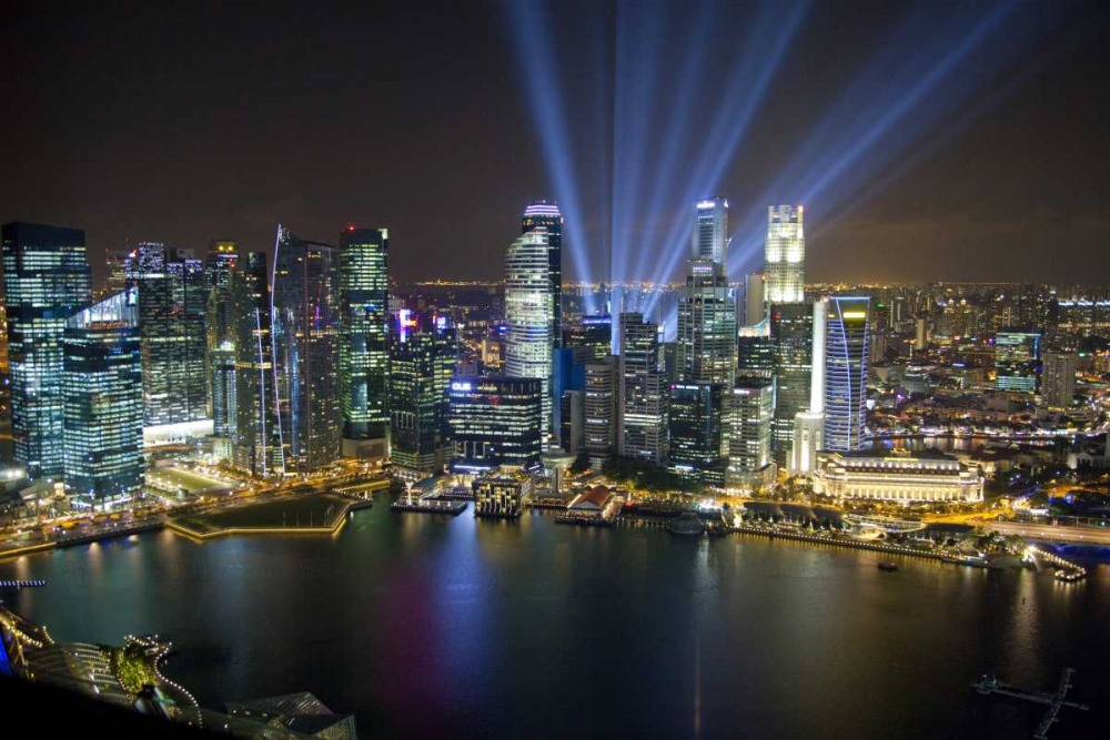 Wall Art Painting id:136593, Name: Singapore Downtown overview at night, Artist: Zuckerman, Jim