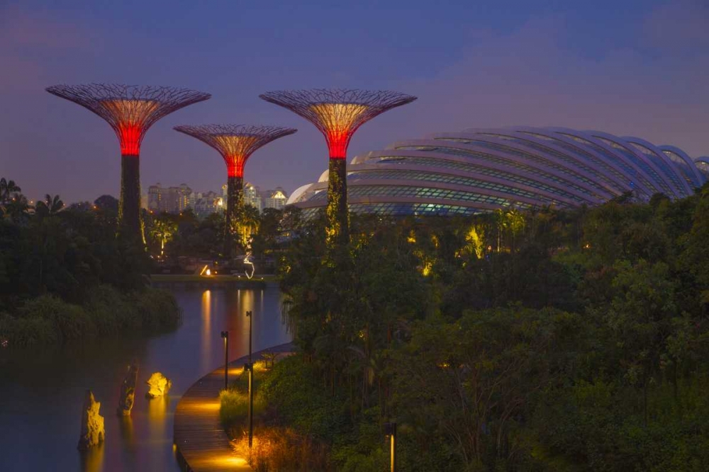 Wall Art Painting id:136684, Name: Singapore Garden by the Sea towers at night, Artist: Zuckerman, Jim