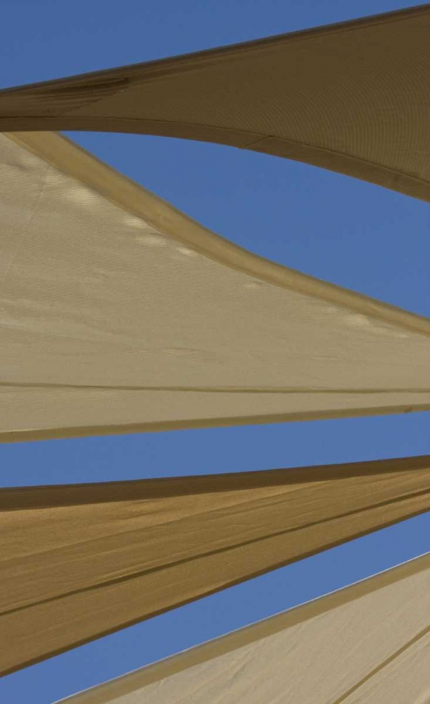 Art Print: UAE, Fujairah Sand-colored canvas awnings