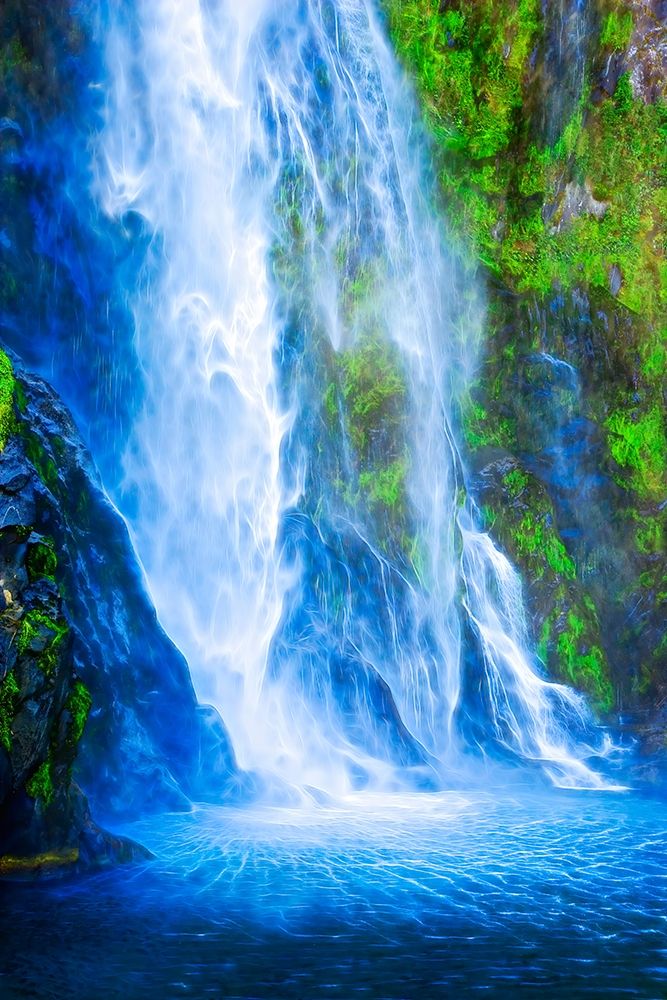 Wall Art Painting id:399421, Name: South Island Abstract of waterfall in Milford Sound, Artist: Jaynes Gallery