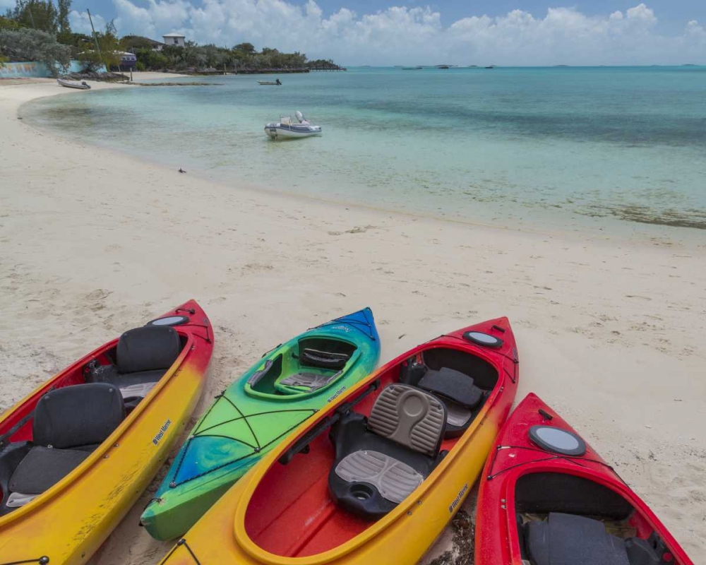 Art Print: Bahamas, Exuma Island Kayaks on beach