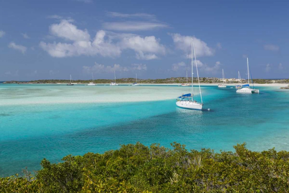Art Print: Bahamas, Exuma Island Moored sailboats