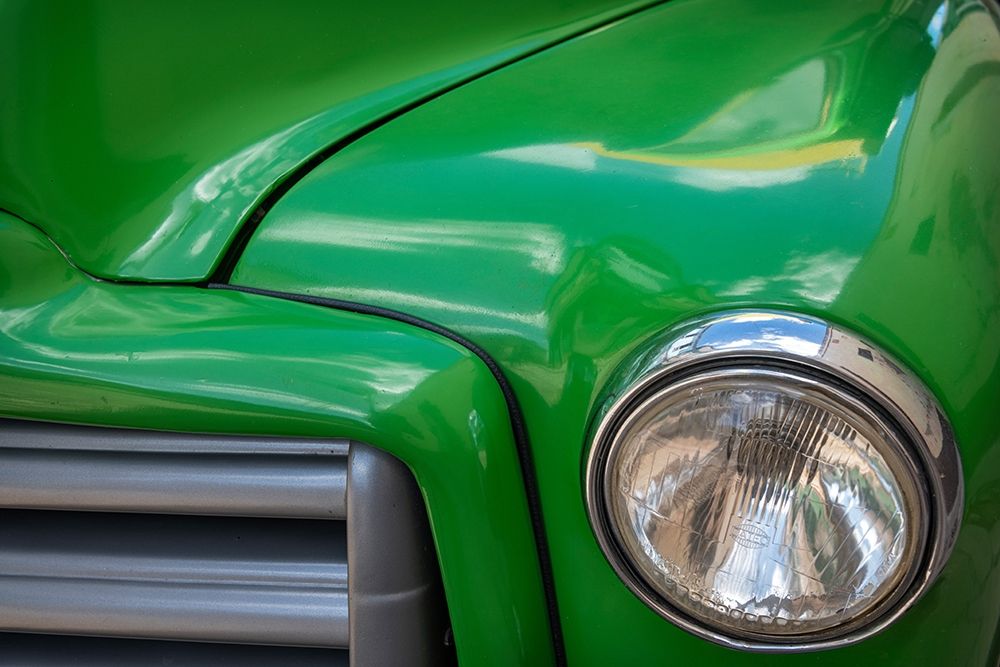 Wall Art Painting id:399442, Name: Detail of green classic American GMC truck in Trinidad-Cuba, Artist: Miglavs, Janis