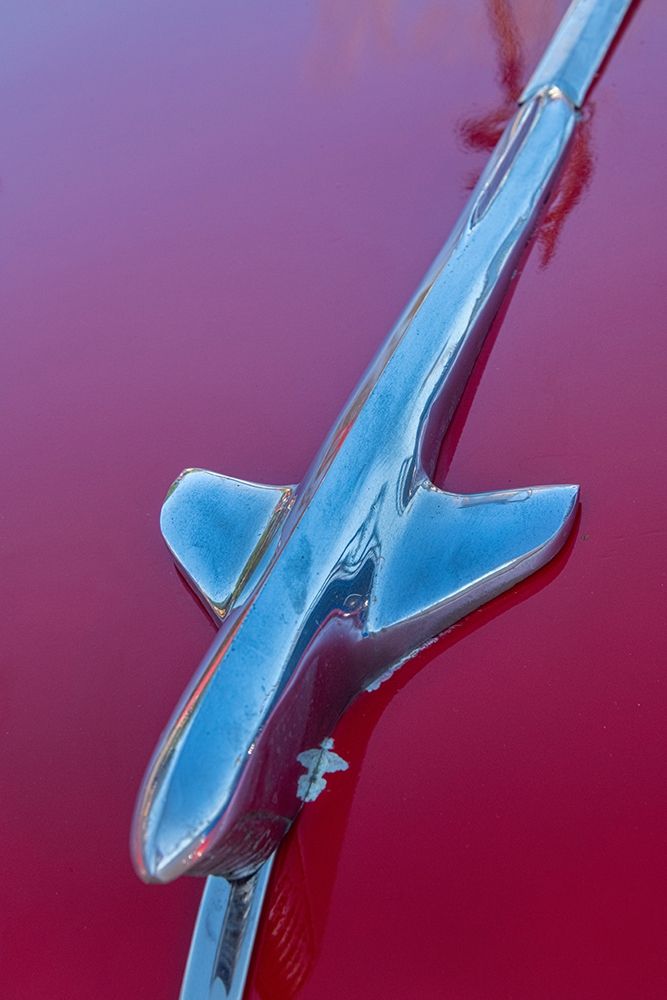 Wall Art Painting id:399455, Name: Detail of hood ornament on red classic American car in Habana-Havana-Cuba, Artist: Miglavs, Janis