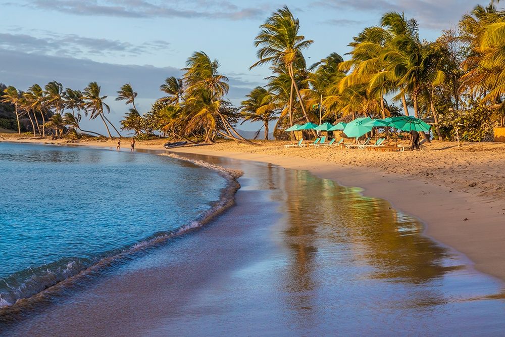 Art Print: Caribbean-Grenada-Mayreau Island Beach umbrellas and lounge chairs