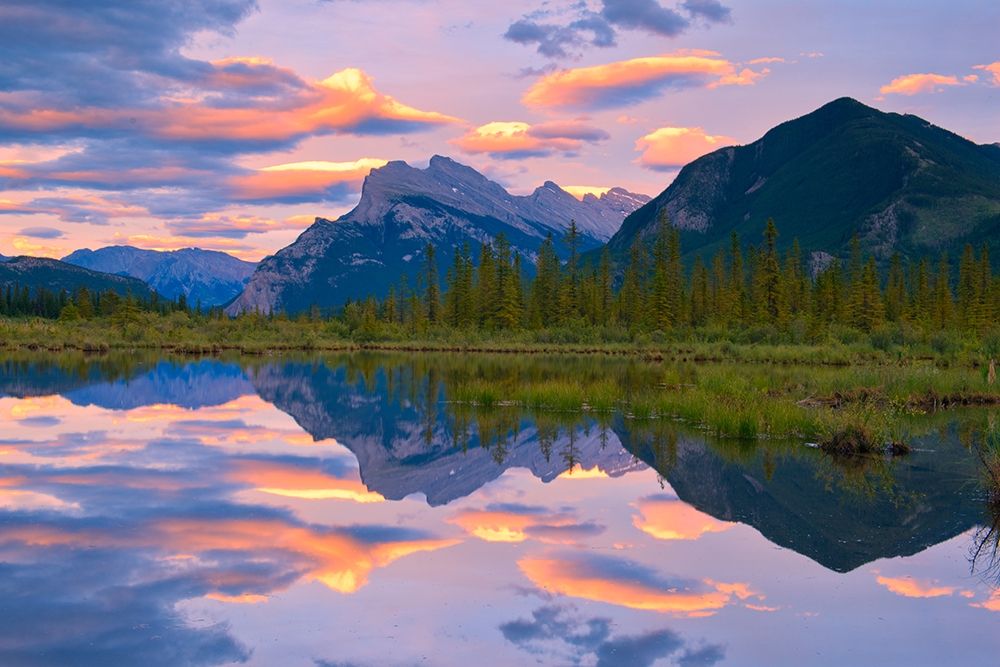 Art Print: Canada-Alberta-Banff National Park Reflections in lake at sunset