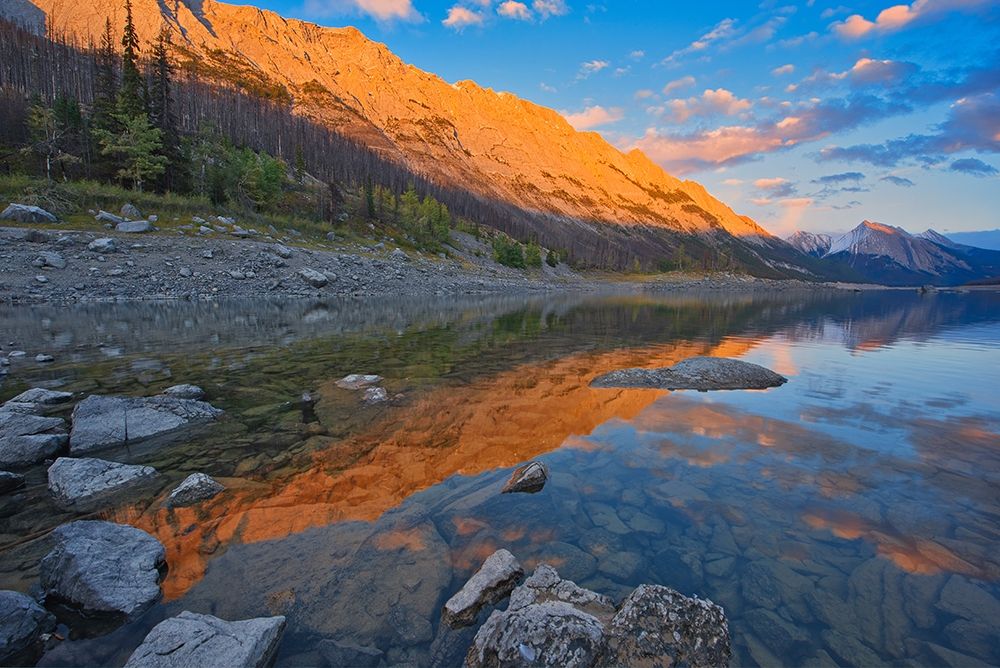 Art Print: Canada-Alberta-Jasper National Park Sunset on Medicine Lake