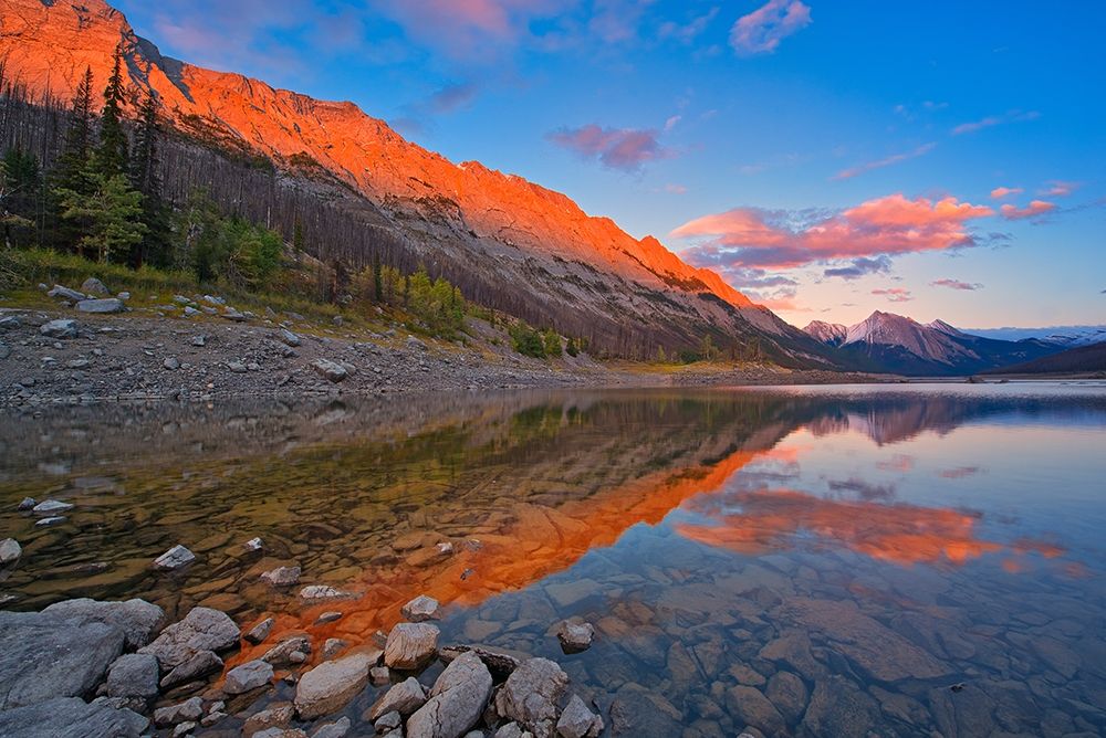 Art Print: Canada-Alberta-Jasper National Park Sunset on Medicine Lake