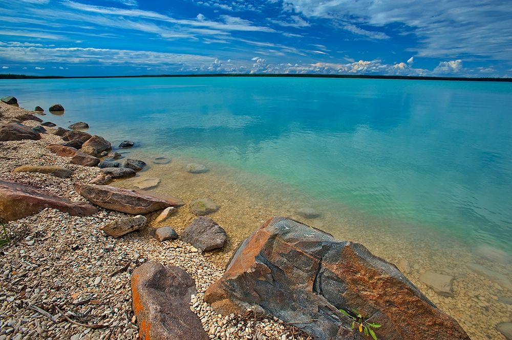 Art Print: Canada-Manitoba-Little Limestone Lake Lake and rocks on shore