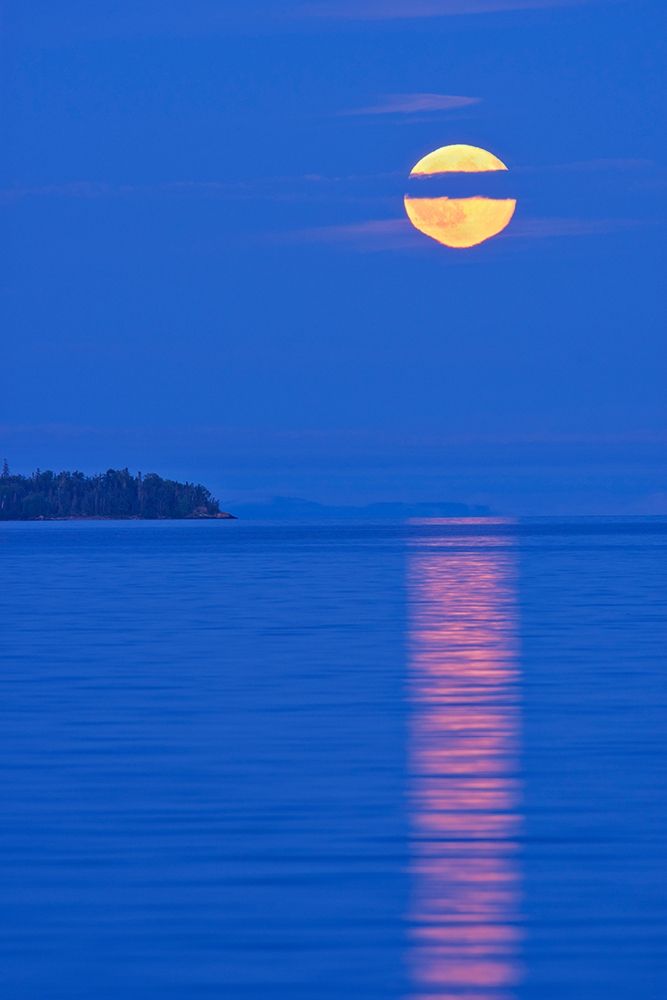 Art Print: Canada-Ontario-Rossport Full moon rising over Lake Superior