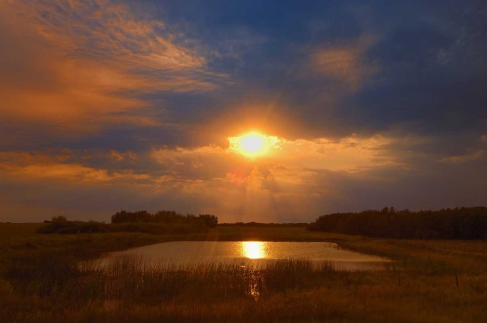 Wall art: Canada, Saskatchewan, Dubuc Sunset over pond, by Grandmaison, Mike