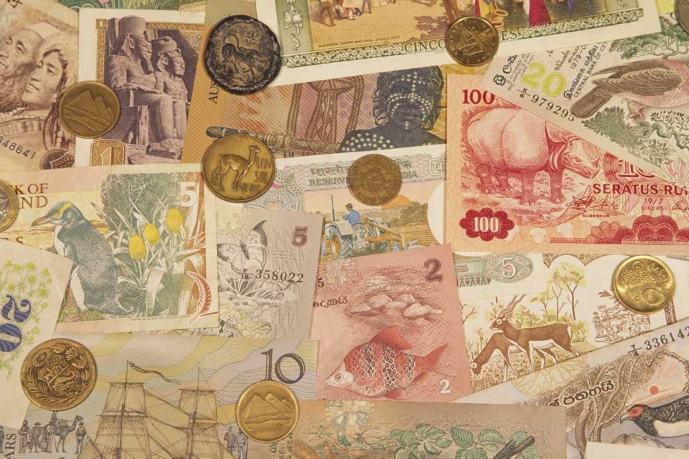 Wall Art Painting id:134163, Name: Coins and paper money from various countries, Artist: Satushek, Steve