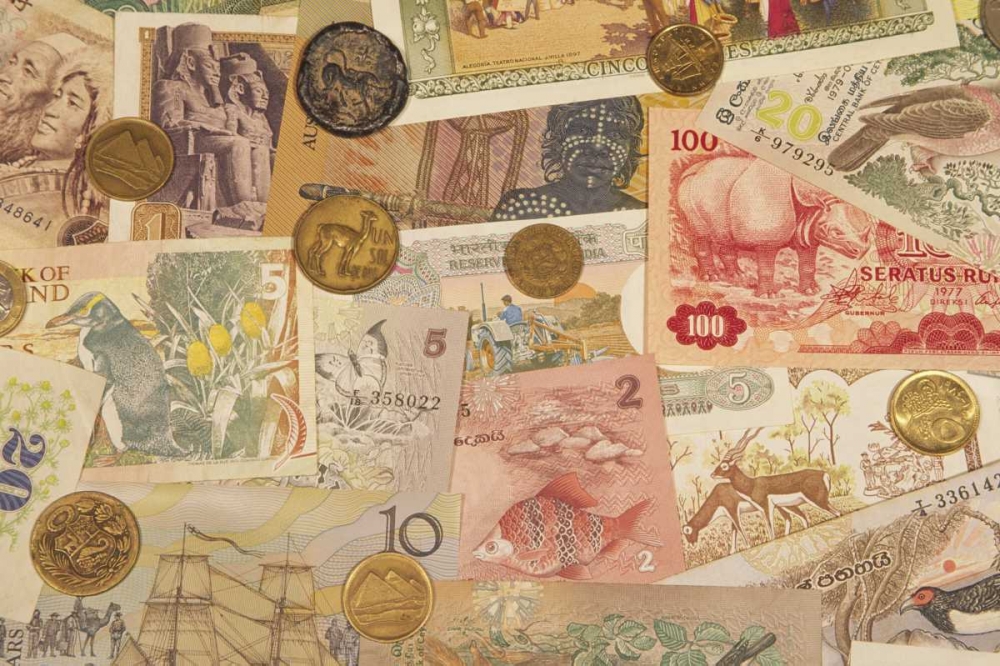 Art Print: Coins and paper money from various countries