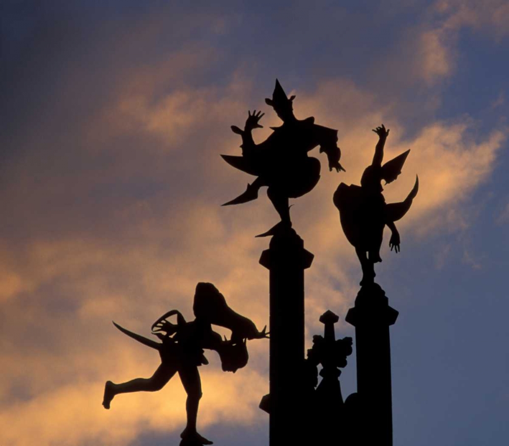 Art Print: Belgium, Ghent Silhouette of stone figures