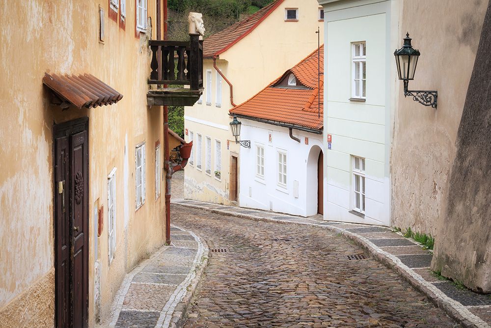 Art Print: Europe-Czech Republic-Prague-Houses on cobblestone street