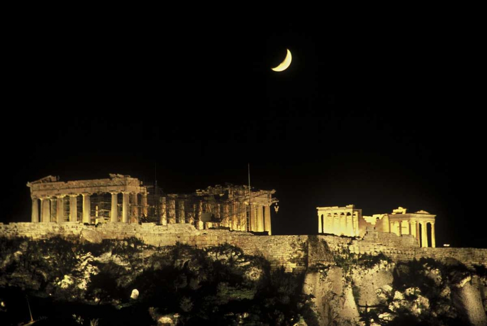 Wall Art Painting id:131330, Name: Greece, Athens Moonrise over the Parthenon, Artist: Noble Gardner, Nancy