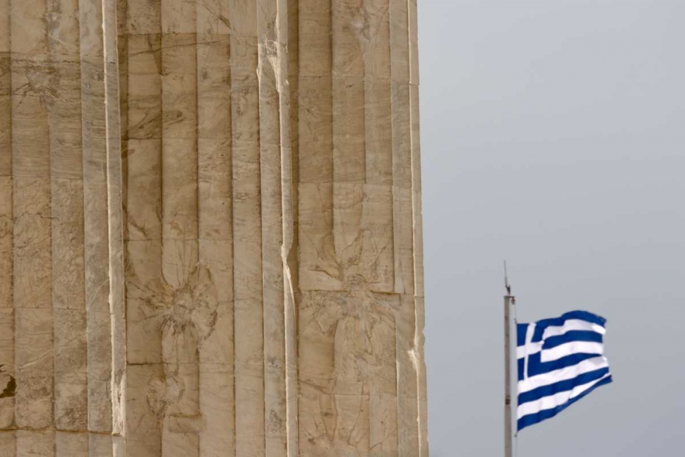 Art Print: Greece, Acropolis Parthenon and Greek flag